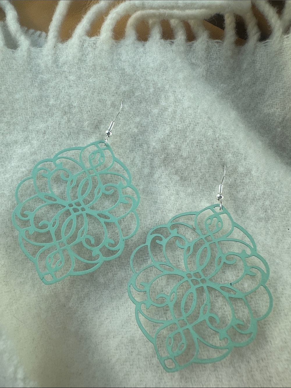 925 and Mint Filigree Drop Earrings in Mint Green - Unbranded